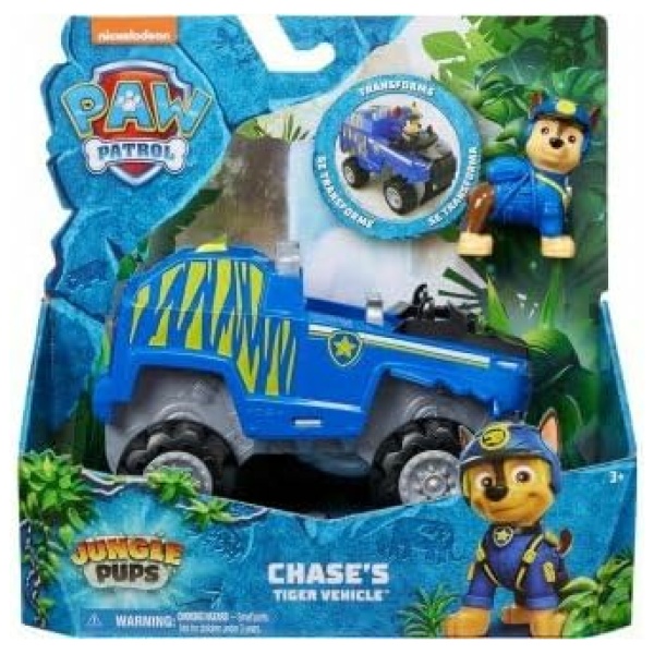 Coffret pour Pat Patrouille Jungle Pups Chase + véhicule Camion de Police de Luxe Transformable - Set Figurine et Voiture et 1 Carte Tigre