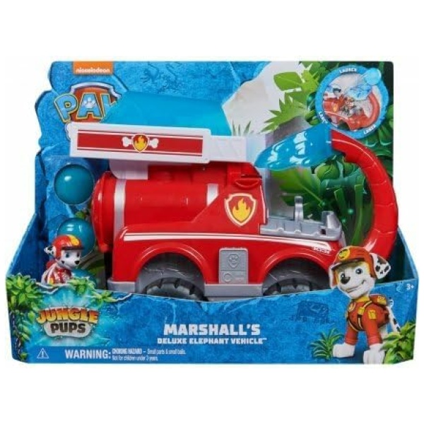 Coffret pour Pat Patrouille Jungle Pups Deluxe Marcus + Camion de Pompier de Luxe - Set Figurine et véhicule + 1 Carte Tigre