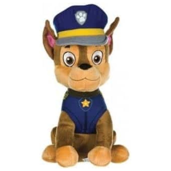 cavernedesjouets Peluche pour Pat Patrouille Chase 30 cm Chien Policier Assis - Set Doudou Enfant et Carte Tigre